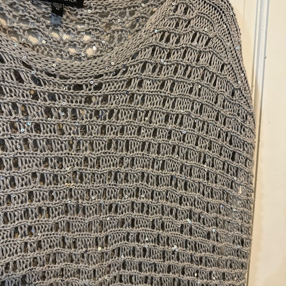 EILEEN FISHER Natural Oatmeal Beige Crochet Cap-Sleeve Sequin Sweater size med. - Picture 4 of 13